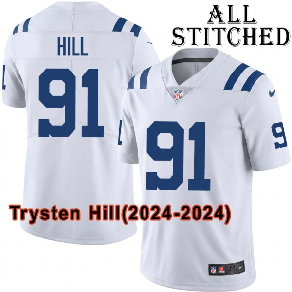 White Embroidered Trysten Hill Indianapolis Colts #91 Stitched Jersey