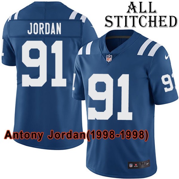 Blue Home Embroidered Antony Jordan Indianapolis Colts #91 Stitched Jersey