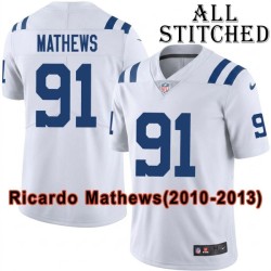White Embroidered Ricardo Mathews Indianapolis Colts #91 Stitched Jersey