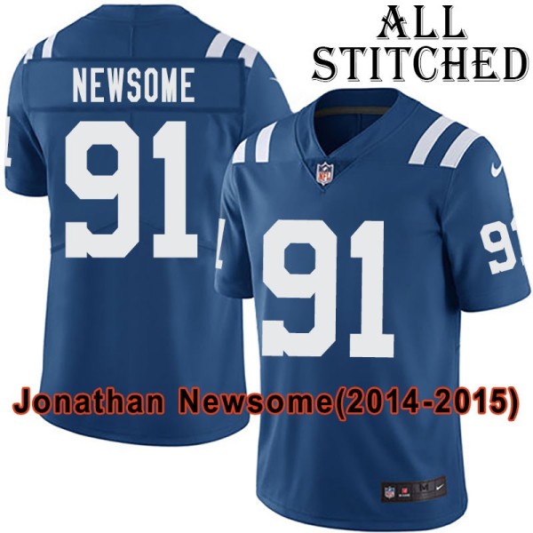 Blue Home Embroidered Jonathan Newsome Indianapolis Colts #91 Stitched Jersey