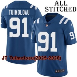 Blue Home Embroidered JT Tuimoloau Indianapolis Colts #91 Stitched Jersey
