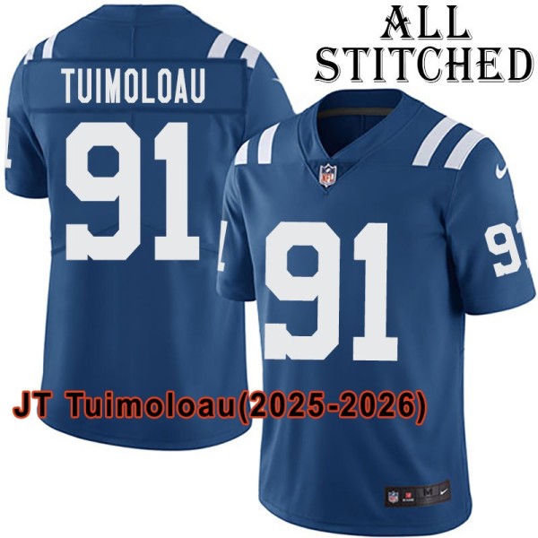 Blue Home Embroidered JT Tuimoloau Indianapolis Colts #91 Stitched Jersey