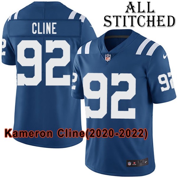 Blue Home Embroidered Kameron Cline Indianapolis Colts #92 Stitched Jersey