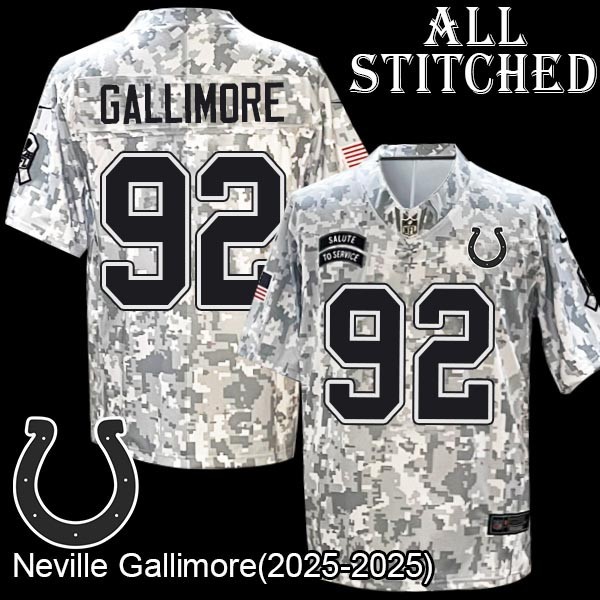 Camo Embroidered Neville Gallimore Indianapolis Colts #92 Stitched Jersey