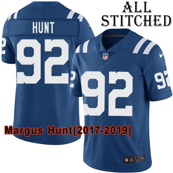 Blue Home Embroidered Margus Hunt Indianapolis Colts #92 Stitched Jersey
