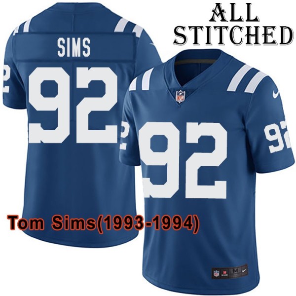 Blue Home Embroidered Tom Sims Indianapolis Colts #92 Stitched Jersey