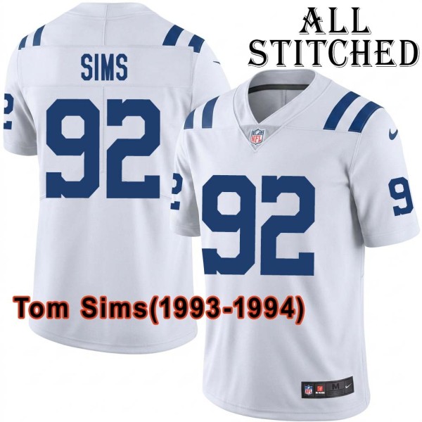 White Embroidered Tom Sims Indianapolis Colts #92 Stitched Jersey