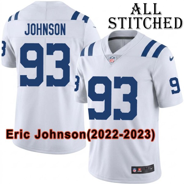 White Embroidered Eric Johnson Indianapolis Colts #93 Stitched Jersey
