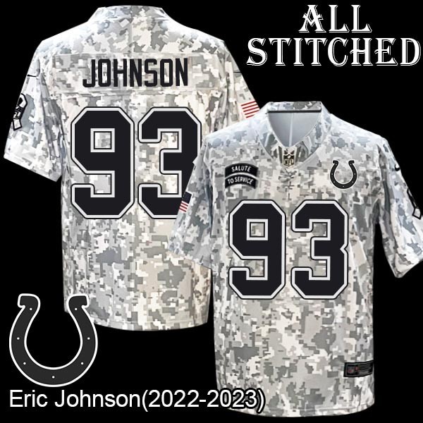 Camo Embroidered Eric Johnson Indianapolis Colts #93 Stitched Jersey