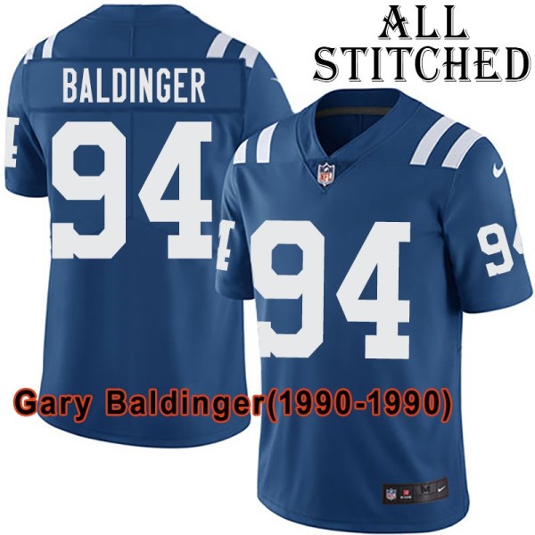 Blue Home Embroidered Gary Baldinger Indianapolis Colts #94 Stitched Jersey