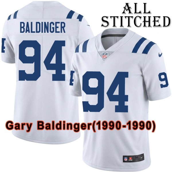White Embroidered Gary Baldinger Indianapolis Colts #94 Stitched Jersey