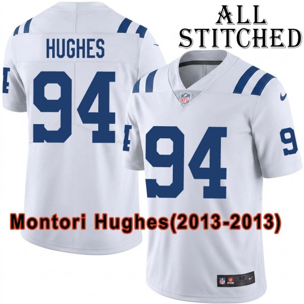 White Embroidered Montori Hughes Indianapolis Colts #94 Stitched Jersey