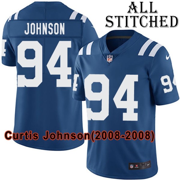 Blue Home Embroidered Curtis Johnson Indianapolis Colts #94 Stitched Jersey