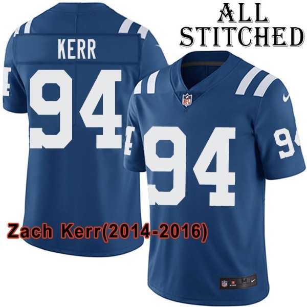 Blue Home Embroidered Zach Kerr Indianapolis Colts #94 Stitched Jersey