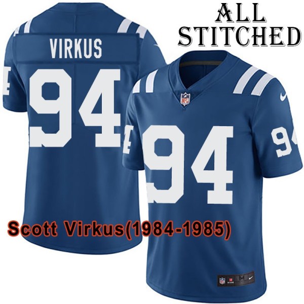 Blue Home Embroidered Scott Virkus Indianapolis Colts #94 Stitched Jersey