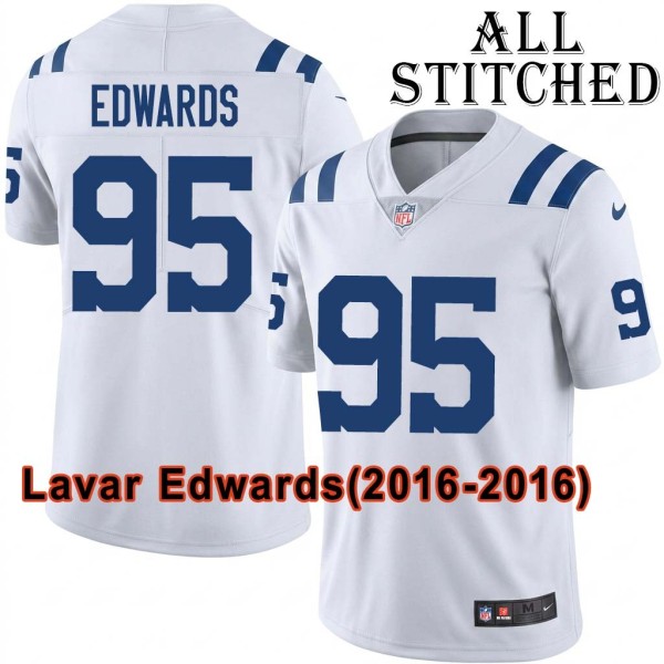 White Embroidered Lavar Edwards Indianapolis Colts #95 Stitched Jersey