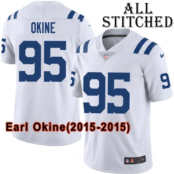 White Embroidered Earl Okine Indianapolis Colts #95 Stitched Jersey