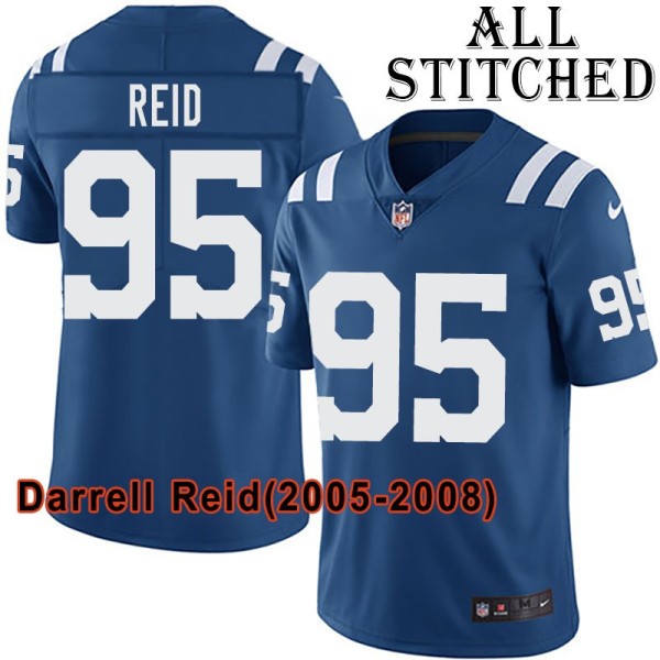 Blue Home Embroidered Darrell Reid Indianapolis Colts #95 Stitched Jersey