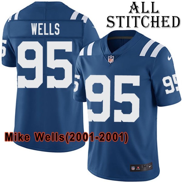 Blue Home Embroidered Mike Wells Indianapolis Colts #95 Stitched Jersey