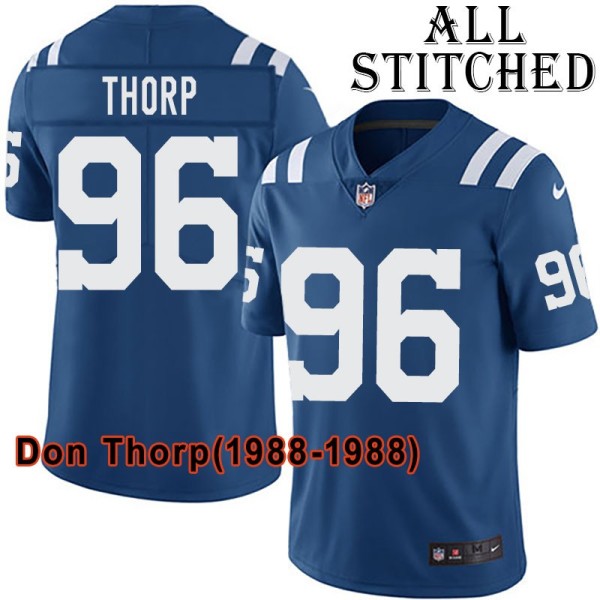 Blue Home Embroidered Don Thorp Indianapolis Colts #96 Stitched Jersey