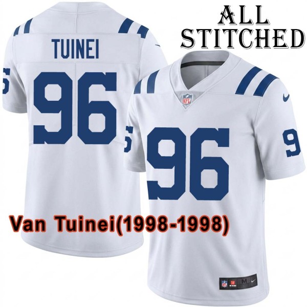 White Embroidered Van Tuinei Indianapolis Colts #96 Stitched Jersey