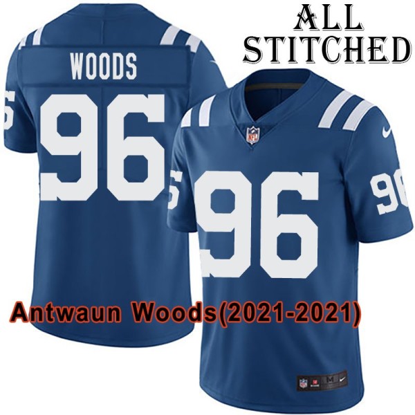 Blue Home Embroidered Antwaun Woods Indianapolis Colts #96 Stitched Jersey