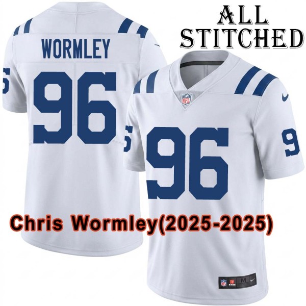White Embroidered Chris Wormley Indianapolis Colts #96 Stitched Jersey