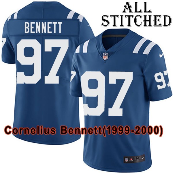 Blue Home Embroidered Cornelius Bennett Indianapolis Colts #97 Stitched Jersey