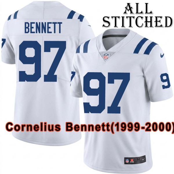 White Embroidered Cornelius Bennett Indianapolis Colts #97 Stitched Jersey