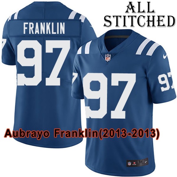Blue Home Embroidered Aubrayo Franklin Indianapolis Colts #97 Stitched Jersey