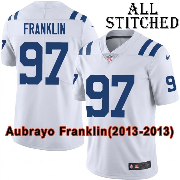 White Embroidered Aubrayo Franklin Indianapolis Colts #97 Stitched Jersey