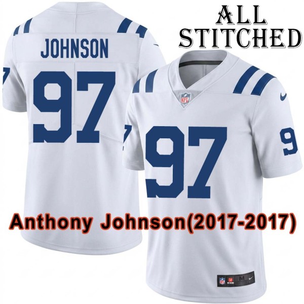 White Embroidered Anthony Johnson Indianapolis Colts #97 Stitched Jersey