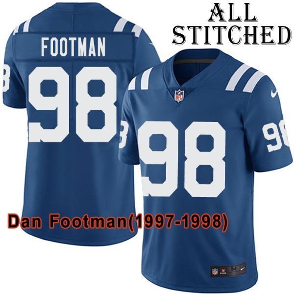 Blue Home Embroidered Dan Footman Indianapolis Colts #98 Stitched Jersey