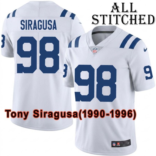 White Embroidered Tony Siragusa Indianapolis Colts #98 Stitched Jersey