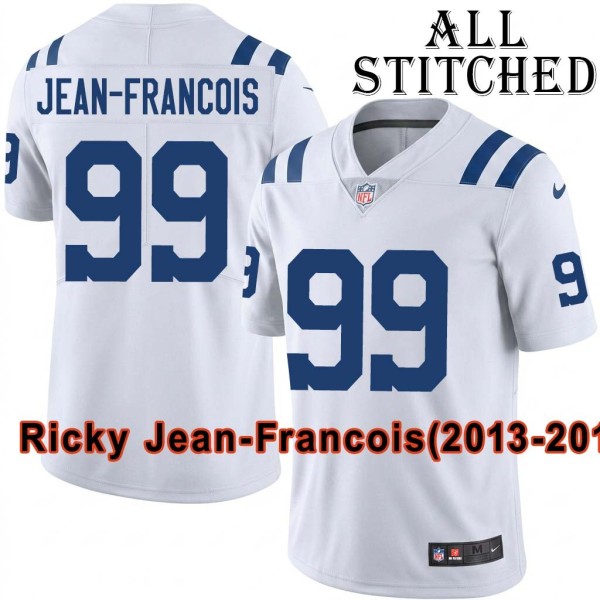 White Embroidered Ricky Jean-Francois Indianapolis Colts #99 Stitched Jersey