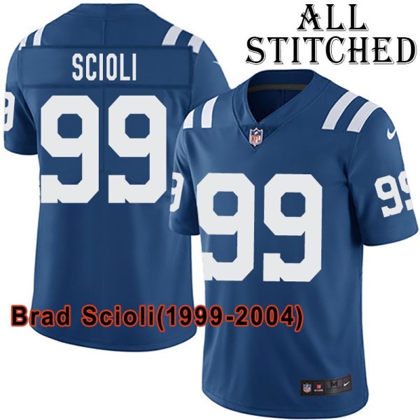 Blue Home Embroidered Brad Scioli Indianapolis Colts #99 Stitched Jersey