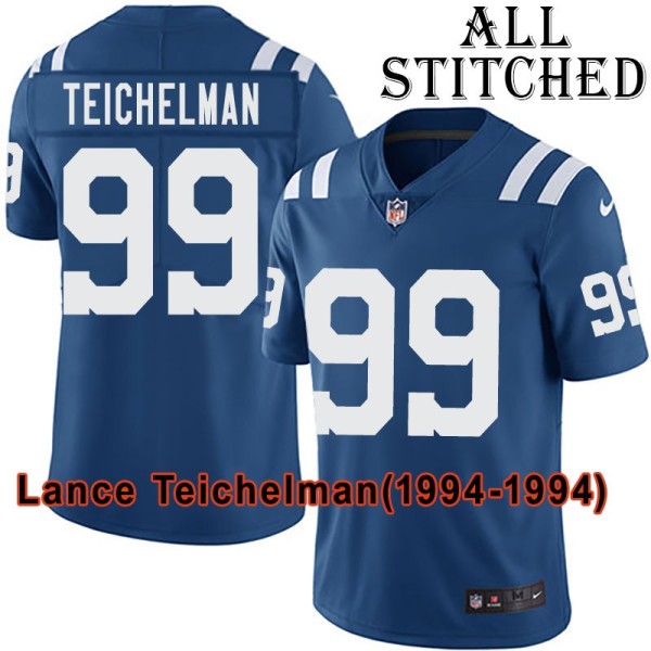 Blue Home Embroidered Lance Teichelman Indianapolis Colts #99 Stitched Jersey
