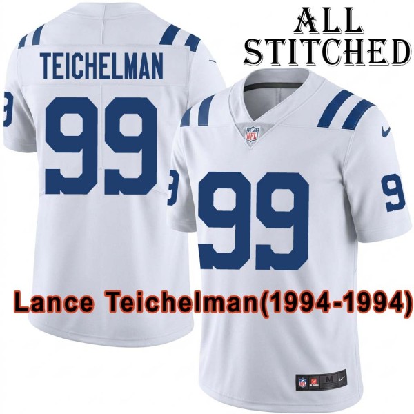 White Embroidered Lance Teichelman Indianapolis Colts #99 Stitched Jersey