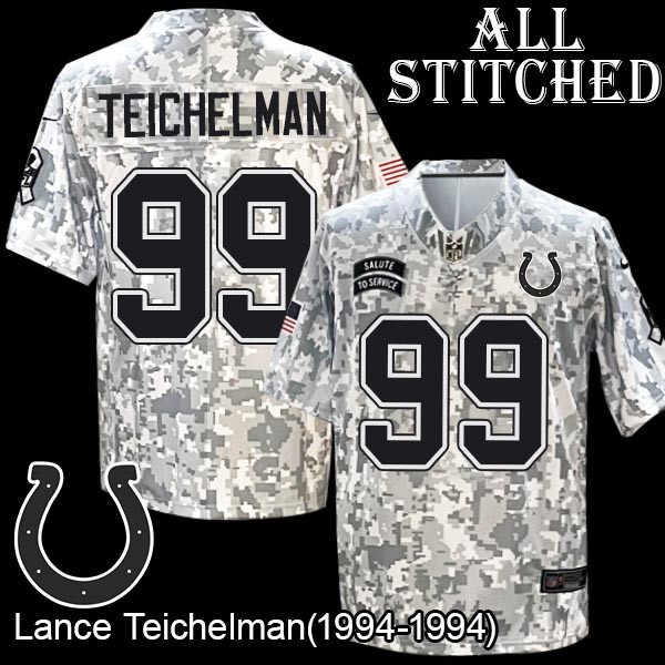 Camo Embroidered Lance Teichelman Indianapolis Colts #99 Stitched Jersey