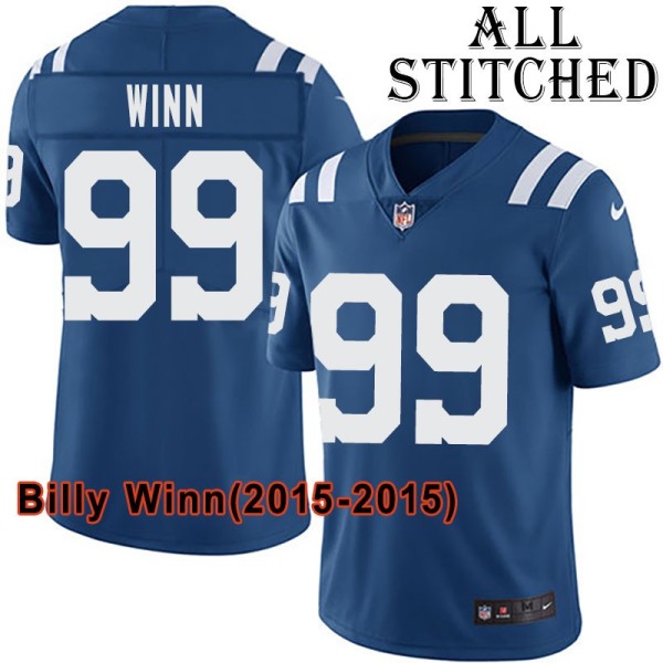 Blue Home Embroidered Billy Winn Indianapolis Colts #99 Stitched Jersey