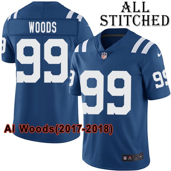 Blue Home Embroidered Al Woods Indianapolis Colts #99 Stitched Jersey