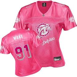 [FEM FAN I] WAKE Miami #91 Womens Football Jersey - Cameron Wake Womens Football Jersey (Pink)_Free Shipping
