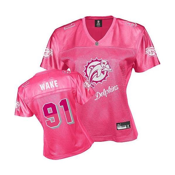 [FEM FAN I] WAKE Miami #91 Womens Football Jersey - Cameron Wake Womens Football Jersey (Pink)_Free Shipping