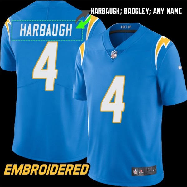 Los Angeles Chargers #4 Jersey: Jim Harbaugh / Michael Badgley & More