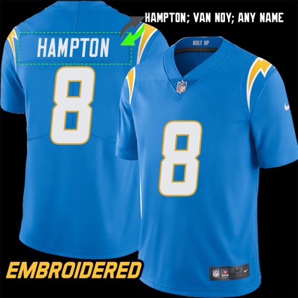 Los Angeles Chargers #8 Jersey: Omarion Hampton / Kyle Van Noy & More