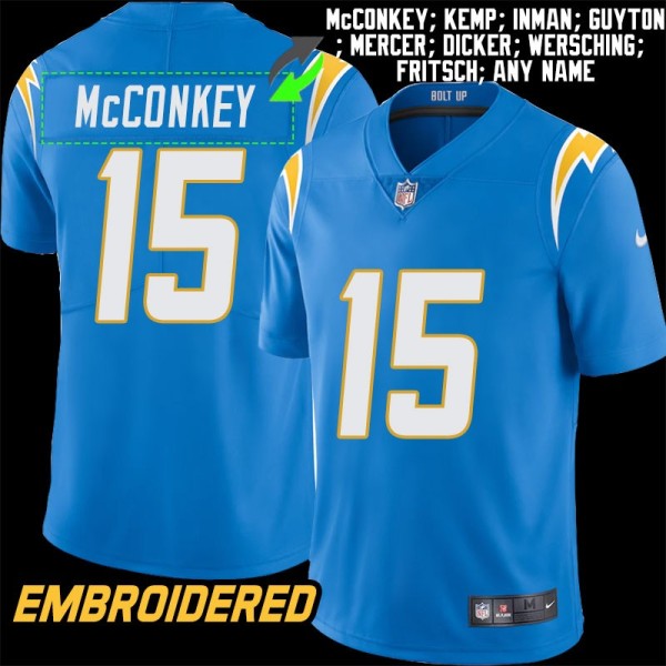 Los Angeles Chargers #15 Jersey: Ladd McConkey / Jack Kemp & More