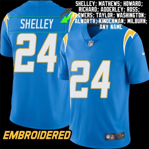 Los Angeles Chargers #24 Jersey: Rodney Shelley / Ryan Mathews & More