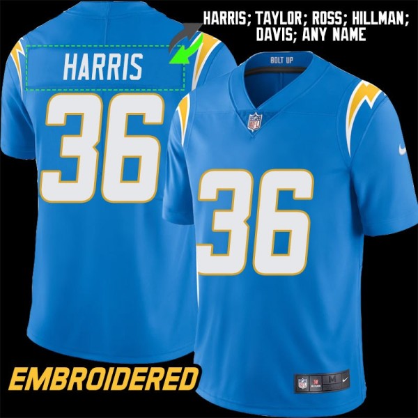 Los Angeles Chargers #36 Jersey: Dick Harris / Ja'Sir Taylor & More