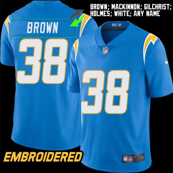 Los Angeles Chargers #38 Jersey: Sincere Brown / Jacque MacKinnon & More