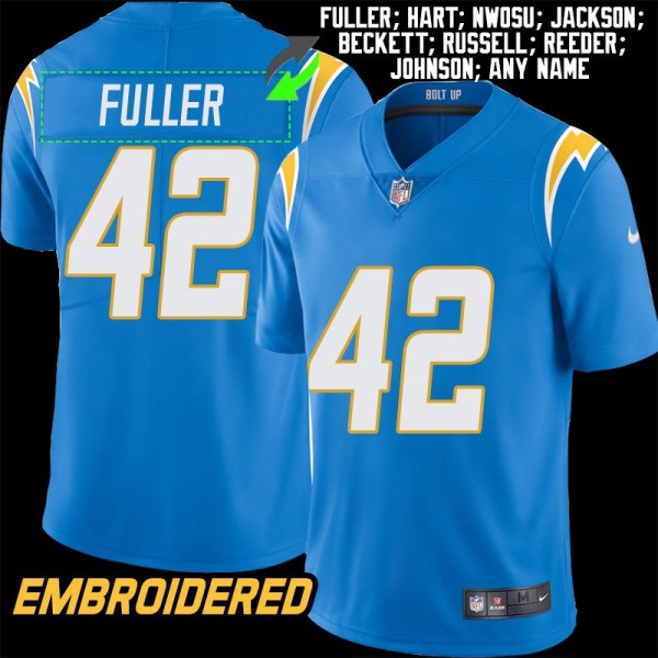 Los Angeles Chargers #42 Jersey: Mike Fuller / Clinton Hart & More